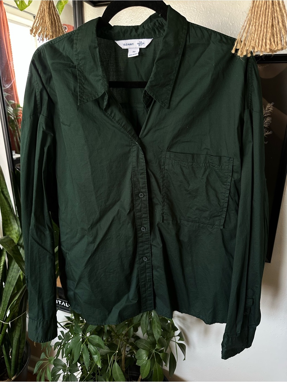 Cropped Long Sleeve Button Up - Old Navy